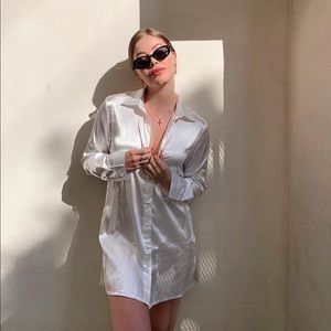 White Satin Button Up Dress